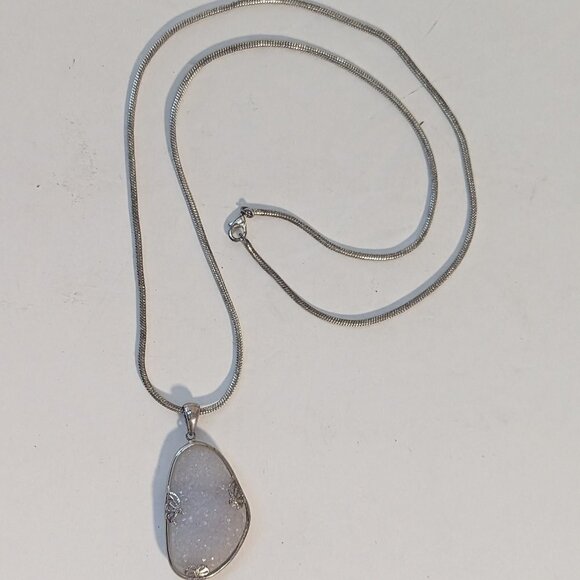 Druzy Gemstone Quartz Pendant Sterling Silver Necklace With Chain - Picture 7 of 9